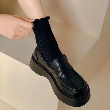 🔥台灣出貨🔥韓版樂福鞋女鞋子厚底鬆糕鞋日係jk英倫風小皮鞋一腳蹬女鞋老爹