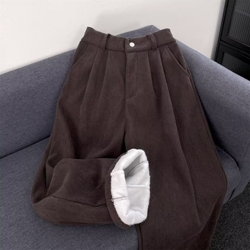 日系潮流百搭燈芯絨褲男秋冬季休閒刷毛哈倫褲男