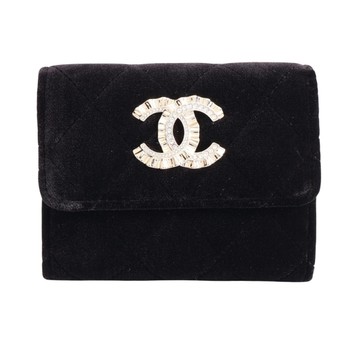 CHANEL 香奈兒 零錢包 黑色 菱格紋 絲絨 金扣 VIP禮 【二手名牌BRAND OFF】
