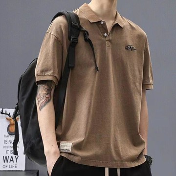 夏季新款翻領POLO衫短袖T恤男ins潮牌簡約復古休閒寬鬆百搭半袖潮  7W