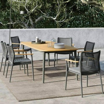 戶外柚木桌椅別墅庭院花園鋁合金餐桌椅繩編椅防水防曬陽臺茶桌椅[DD050209]