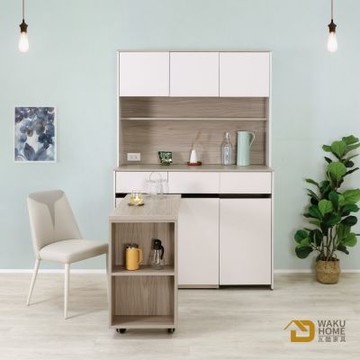 WAKUHOME 瓦酷家具CASANE義式撞色風 多功能旋轉邊桌餐櫃上下座組合-寬135*深50.5*高200