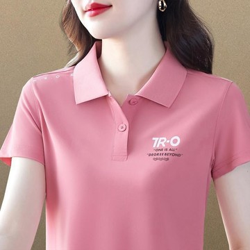 媽媽翻領短袖T恤女夏季新款polo中年人運動休閒上衣大碼媽媽裝 夏裝T恤短袖 寬鬆大尺碼 短袖POLO衫女