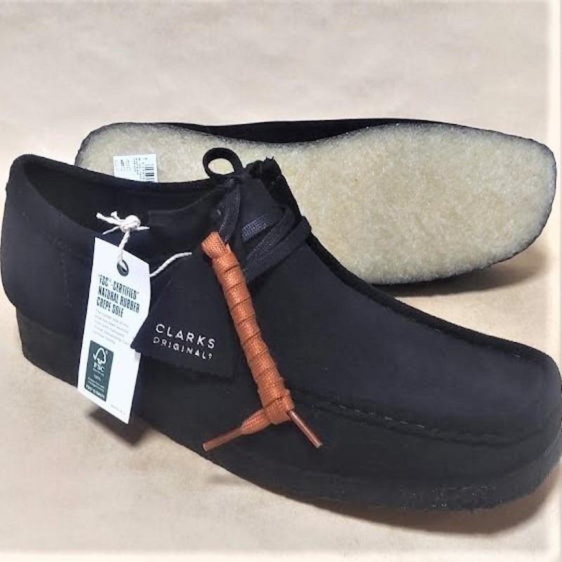 CLARKS UK10 クラークスワラビーロー WALLABEE-Lo 黒スエード 替ヒモ付