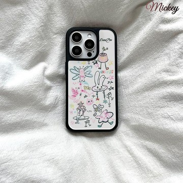 插畫涂鴉適用iPhone16黑框15promax蘋果13亞克力16防摔15手機殼12
