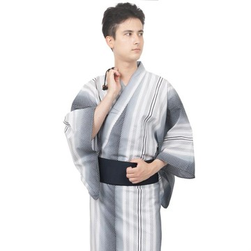 男士純棉浴衣三件組 免打結角帶 腰繩 M/L