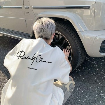 【歐美大尺碼上衣】重磅短t純棉短袖上衣男夏季新款美式復古風英文印花短袖t恤男潮流百搭街頭風圓領落肩oversize t恤