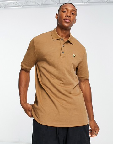 Lyle & Scott Vintage chunky slub short sleeve polo shirt in beige camel-Neutral