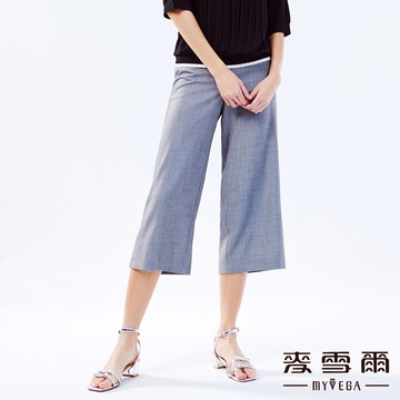 Myvega麥雪爾 千鳥格紋拉鍊口袋鬆緊後腰八分寬褲-黑