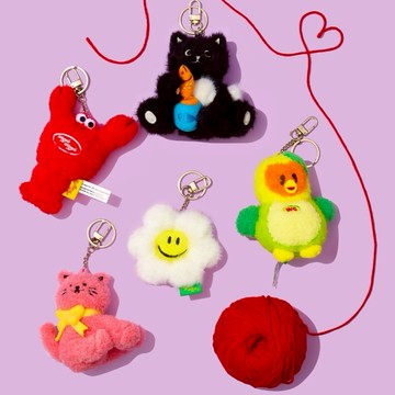 韓國文創品牌【Wiggle Wiggle】玩偶鑰匙圈-粉紅小貓/芒果小鳥 共2款可選 ( 雙魚座生日禮物 | 搬家禮物｜朋友禮物  )