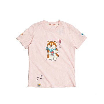 江戶勝 日系 女裝 勝太郎系列 勝太郎吃冰短袖T恤(淺粉紅) #上衣