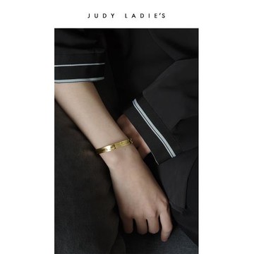 judy小眾設計18K金色情侶開口手鐲 女冷淡風ins鈦鋼手環男送禮物