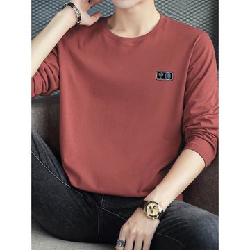 長袖t恤男純棉中國潮流印花秋冬季全棉內搭打底衫圓領寬松秋衣服