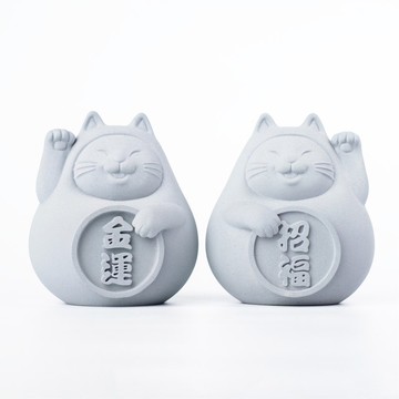 【辦公室擺件首選】胖胖招財招福貓一對(中) 清水灰