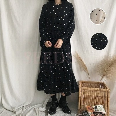 ワンピース レディース ドット柄ワンピース ロング フレア 黒 ワンピ コーデ ゆったり 通販 Lineポイント最大get Lineショッピング