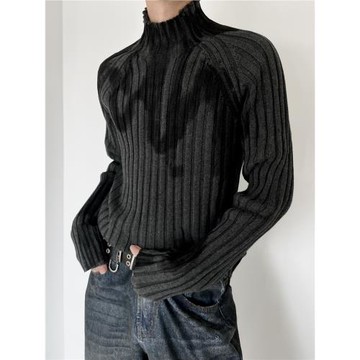 雨東林秋冬小眾涂鴉設計感修身針織衫男女漸變半高領長袖打底毛衣