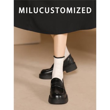 真皮厚底樂福鞋女2025春季新款通勤一腳蹬單鞋jk復古英倫風小皮鞋