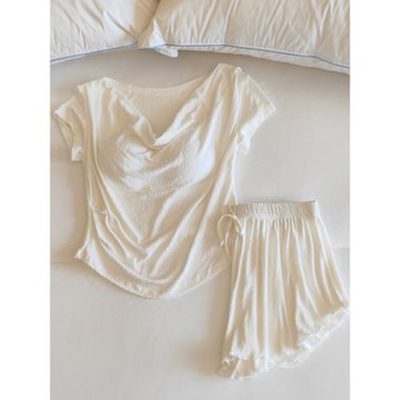 純棉睡衣女春夏季帶胸墊一體短袖短褲甜美性感網紅風家居服兩件套