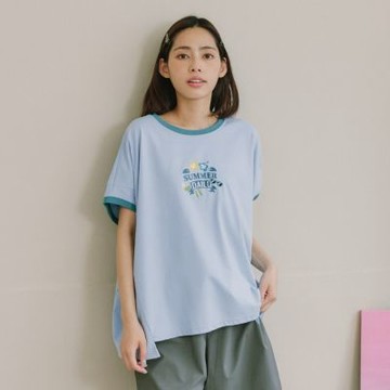 【DAILO】涼感迎接夏日拼接棉T 藍 白