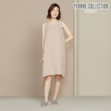 YVONNE 以旺傢飾 雙層紗口袋無袖洋裝-卡其