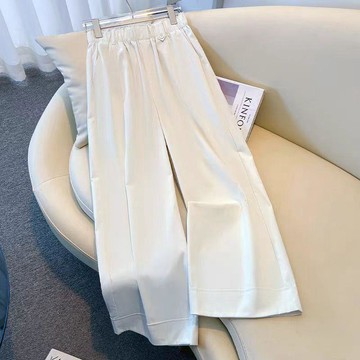 柚里 夏季時尚花苞寬褲女薄款2026新款高腰顯瘦寬鬆休閒九分直筒褲子