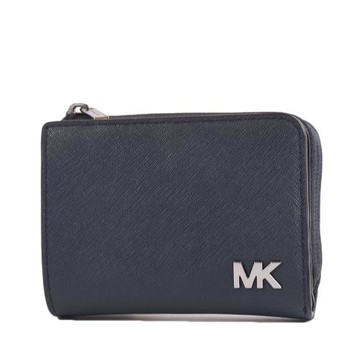 MICHAEL KORS 男款 防刮零錢袋對開釦式短夾-藍色