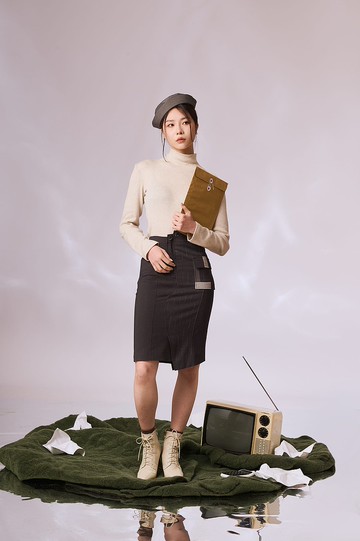 解構拼布窄裙 - 灰