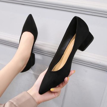 高跟鞋女5cm黑色粗跟職業工作鞋尖頭中跟單鞋3cm工裝女鞋上班鞋