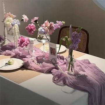 一件代發爆品皺布桌旗婚禮裝飾品宴會派對餐桌甜品臺桌布裝飾皺巾
