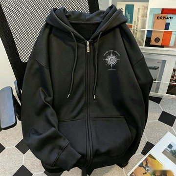 【FOH】帽踢 拉鏈外套 寬鬆帽踢 情侶款帽t 冬天衣服 連帽衫 圖案長袖