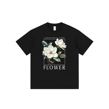 百合花朵半袖潮純棉短袖個性原創夏季 美式複古 女生上衣 印花寬鬆情侶短袖T恤上衣夏慵懶風 男生短袖