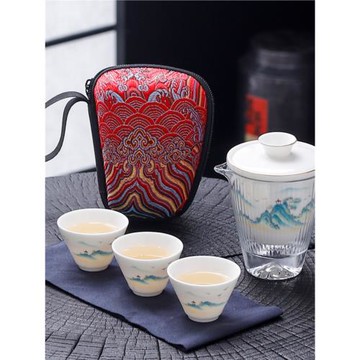 羊脂玉功夫茶具套裝家用泡茶壺旅行茶具便攜高檔輕奢白瓷蓋碗茶杯