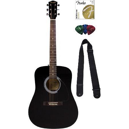 Fender FA-115 Dreadnought Acoustic Guitar Black Bundle with Hard Case, Tuner, Strings, Strap, and Picks