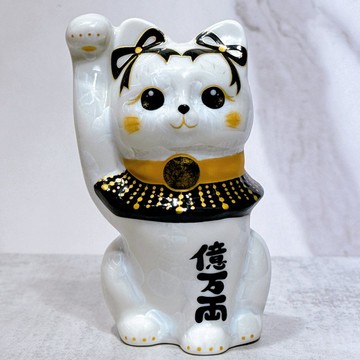 【瑞白盈両】日本清水燒招財貓 | 花結晶白 - 白体花億万両