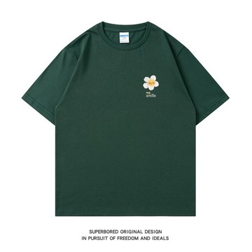 簡約趣味太陽花朵純棉短袖T恤男ins港風夏季情侶寬鬆半袖體恤女生上衣 印花寬鬆情侶短袖T 上衣女 美式t