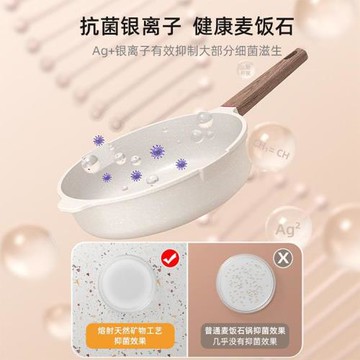 麥飯石平底不粘鍋家用牛排煎鍋煎蛋神器煎餅油炸電磁爐煤氣灶專用