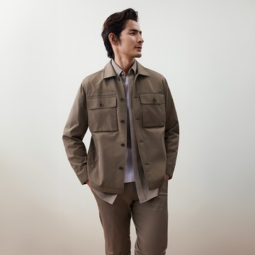 可機洗防潑水襯衫式素面夾克/棕櫚綠色(身長-27.5") | 5618206446