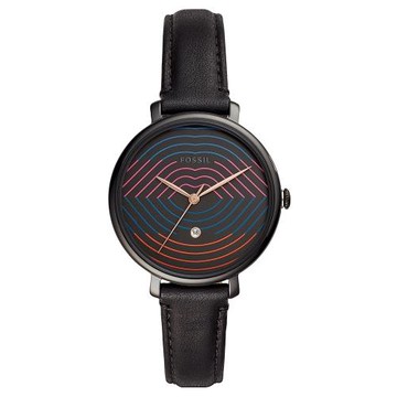 FOSSIL JACQUELINE 浪漫唇印皮革女錶-黑桃紅36MM(LE1095)