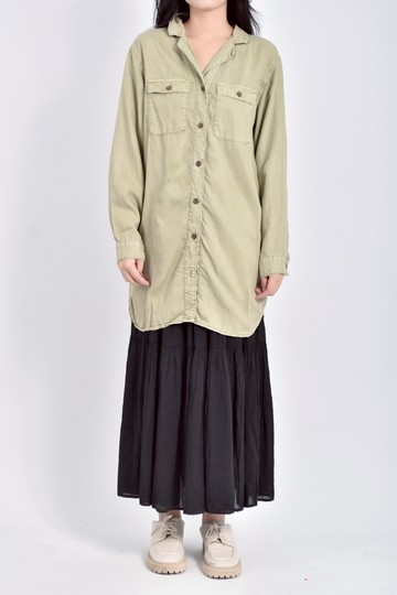 (M) denim排釦綠色襯衫上衣