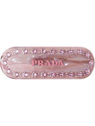 Prada - logo-lettering hair clip - women - Acrylic/Crystal - One Size - Pink