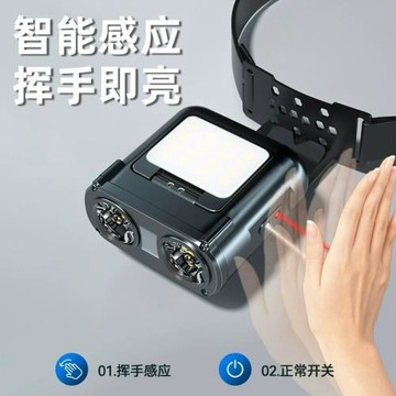 新款感應帽燈雙光可折疊強光超亮釣魚專用充電超長續航頭戴帽夾燈