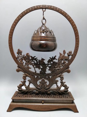 古玩古董仿古雜項 紫銅花鳥吊爐 熏香爐 居家客廳裝飾擺件收藏i品