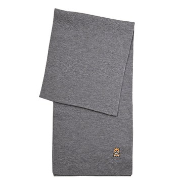 MOSCHINO 30620 M2095 電繡小熊LOGO羊毛長圍巾.灰