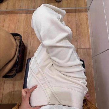 白色窄版糯米空氣褲女秋冬季高腰休閑加絨衛褲lulu同款運動闊腿褲