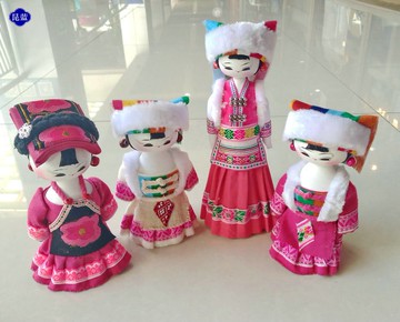 民族娃娃羌族人偶玩偶桌面擺件幼兒園教學用品酒店贈品出國禮品