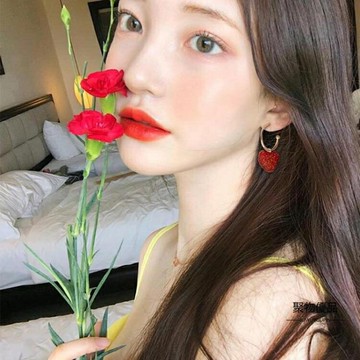 耳環紅色滿鉆桃心耳墜可愛耳釘女簡約百搭飾品【聚物優品】