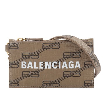 BALENCIAGA BB Monogram 小款金釦卡片夾(附可拆式掛繩)(米色/棕色)