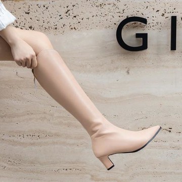 長靴女粗跟中跟馬丁靴后拉鏈不過膝長靴女粗跟2019秋冬新款女靴子