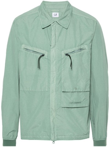 C.P. Company - logo-embroidered shirt jacket - men - Polyamide - L - Green