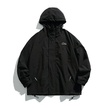 韓版連帽夾克男士戶外沖鋒衣外套寬版素色潮流男裝【木屋雜貨】